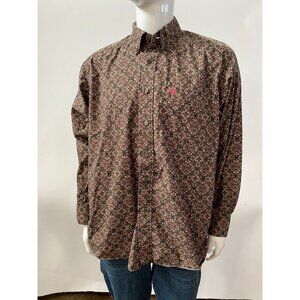 Ariat Mens M Brown & Pink Paisley Long Sleeve Western Pearl Snap Shirt